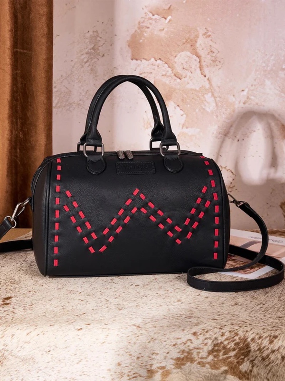 Wrangler Black Satchel with Red Woven Detail
